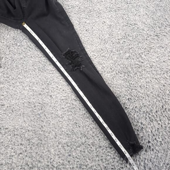 American Eagle Jeans Women 4 Black Distressed Denim Stretch High Rise Jegging - Picture 7 of 9